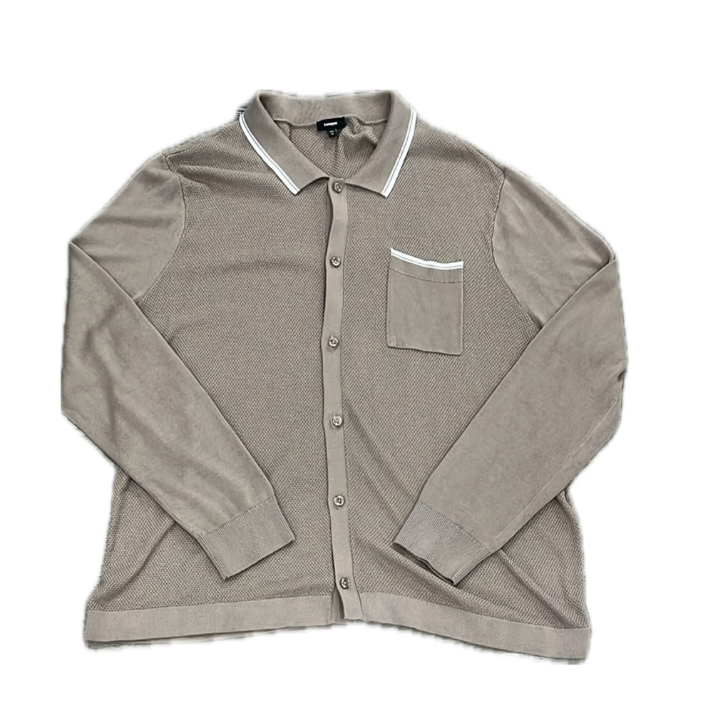 Stripe Tipped Pocket Sweater Polo Neutral Sz XXL ASO Gregory Abbot Elementary